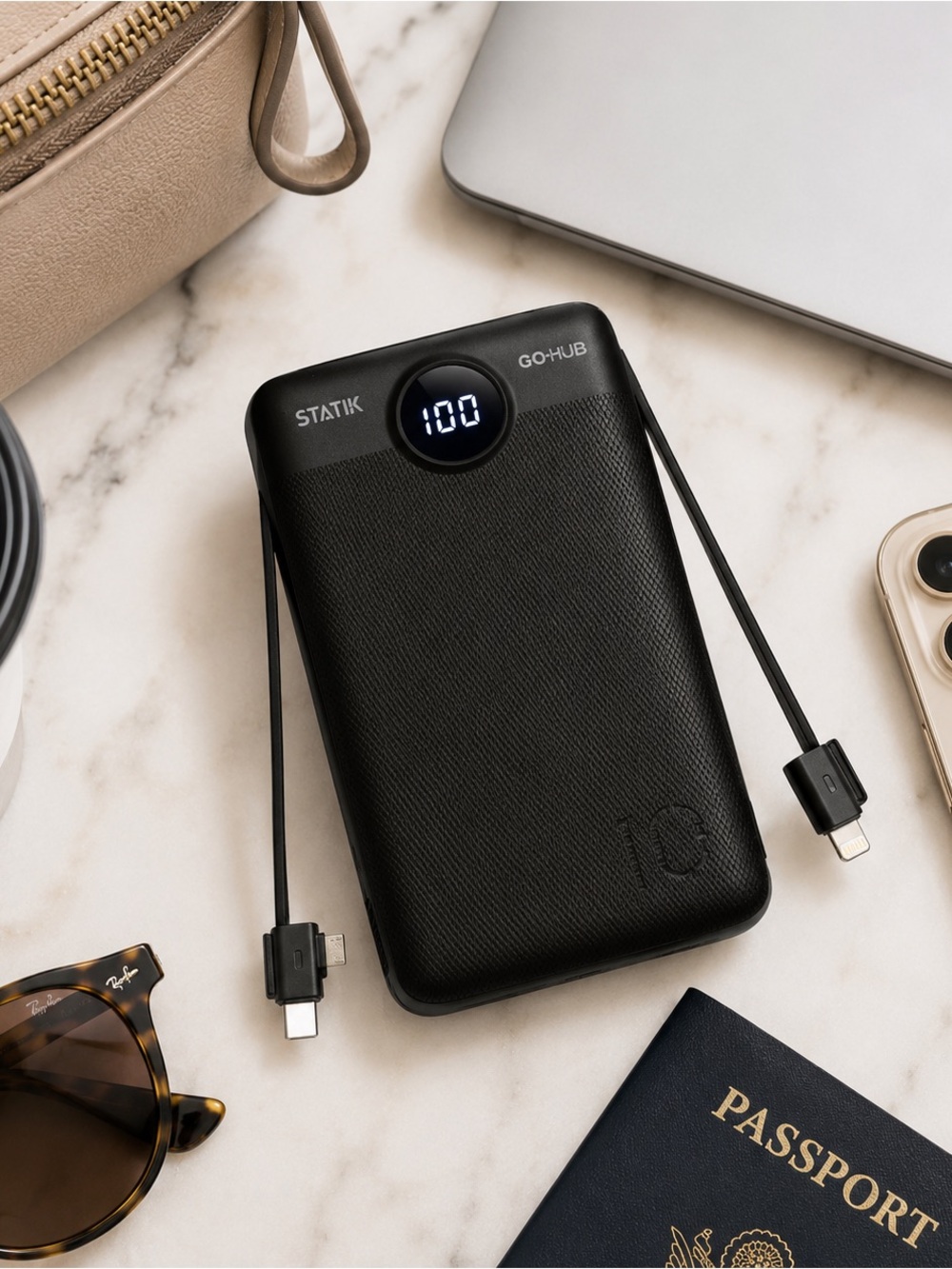 Statik GOHUB 6-in-1 Portable Charger Power Bank Built In Cords Travel Tech